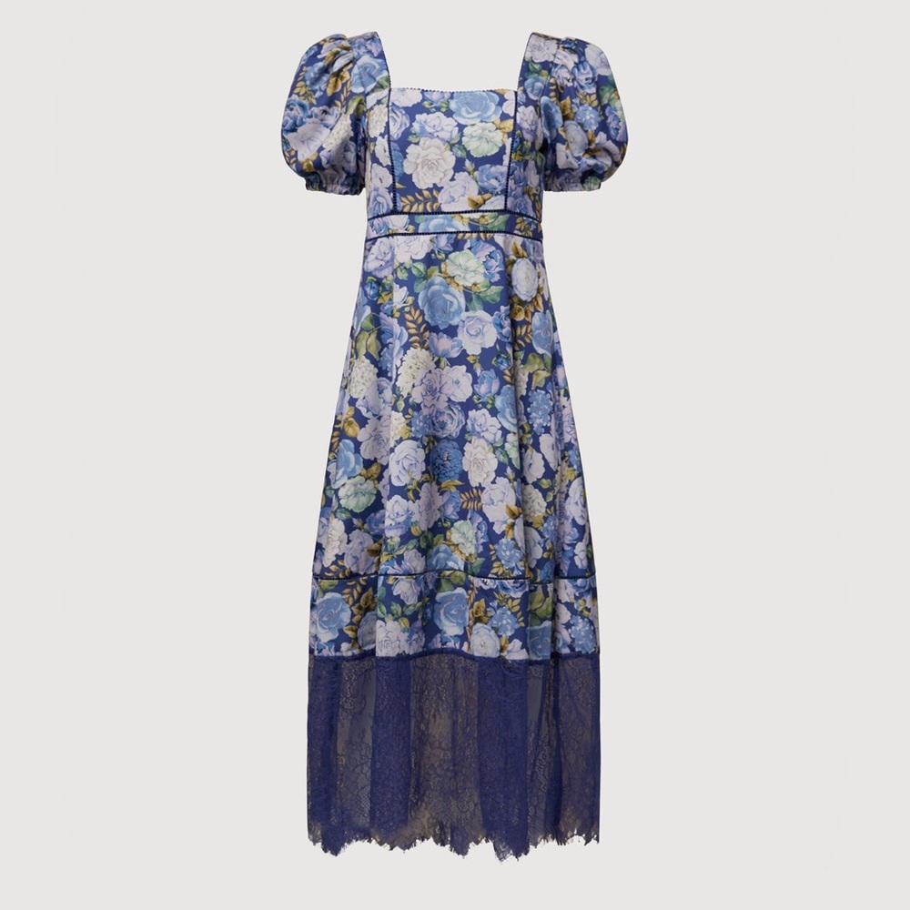 NWT Rachel Parcell Puff Sleeve Lace Trim Midi Dress